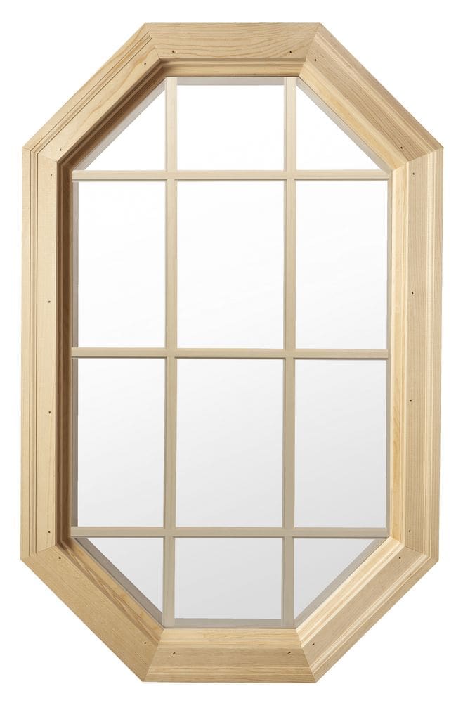 Tall Cabin Light Wood Stationary Octagon Window