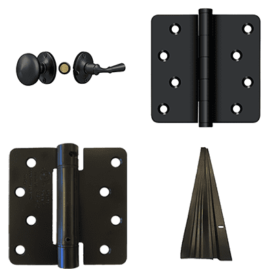 Screen Door Black Hardware Kit with Latch, hinges, spring hinge and sweep